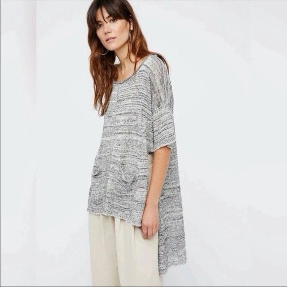 Free People Women’s Melange Asymmetrical Hi-Lo Sweater Gray Linen Blend Small